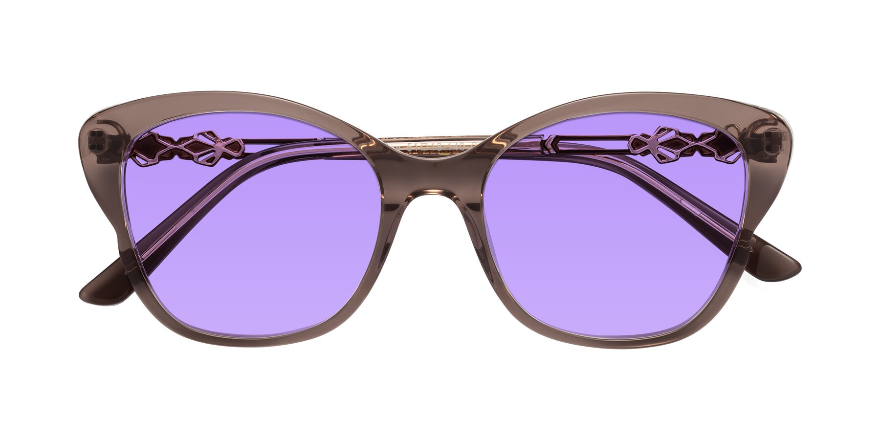 Folded Front of Azalea in Rose Taupe with Medium Purple Tinted Lenses