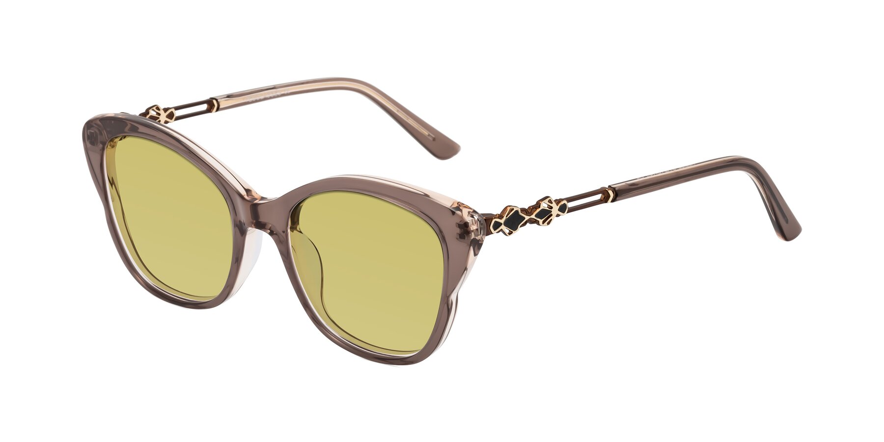 Angle of Azalea in Rose Taupe with Medium Champagne Tinted Lenses