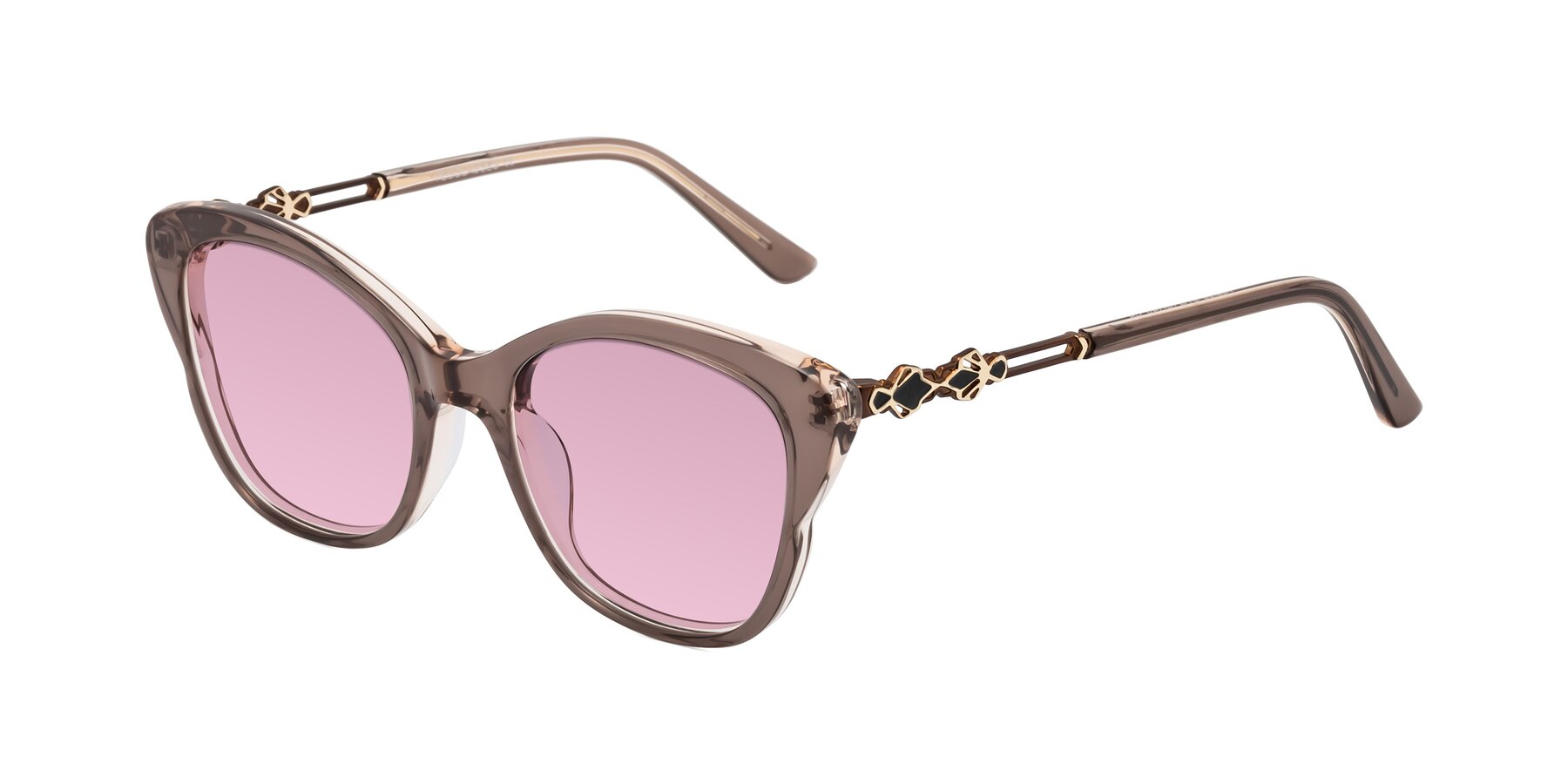 Angle of Azalea in Rose Taupe with Light Wine Tinted Lenses