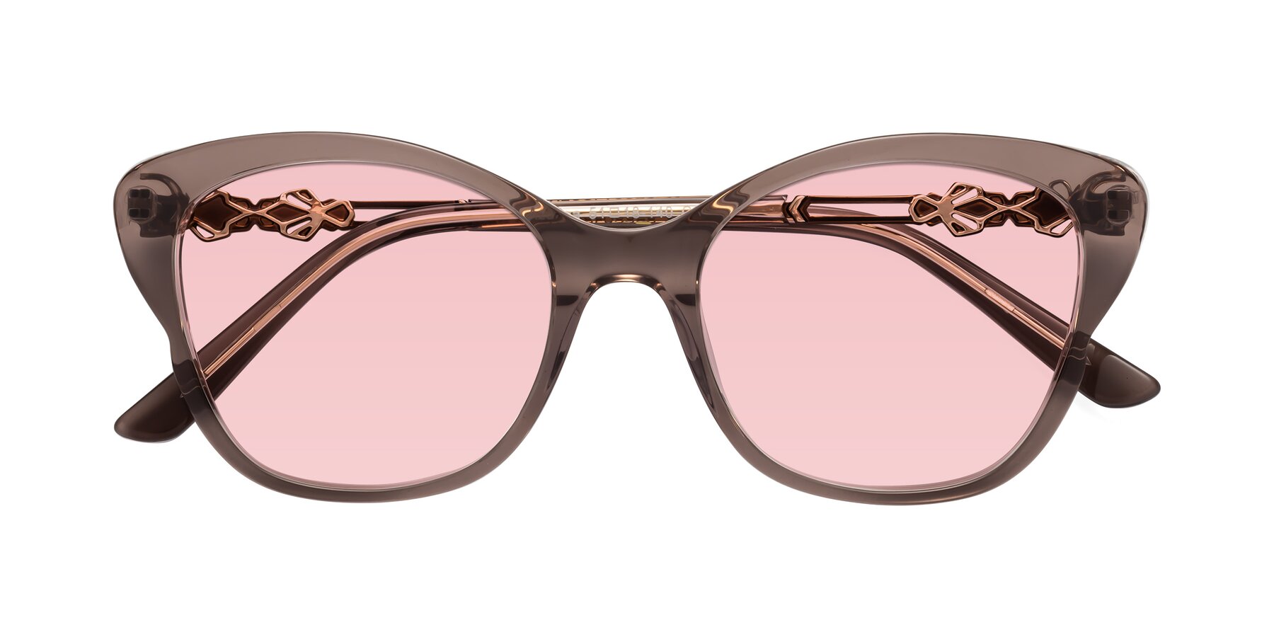 Folded Front of Azalea in Rose Taupe with Light Garnet Tinted Lenses