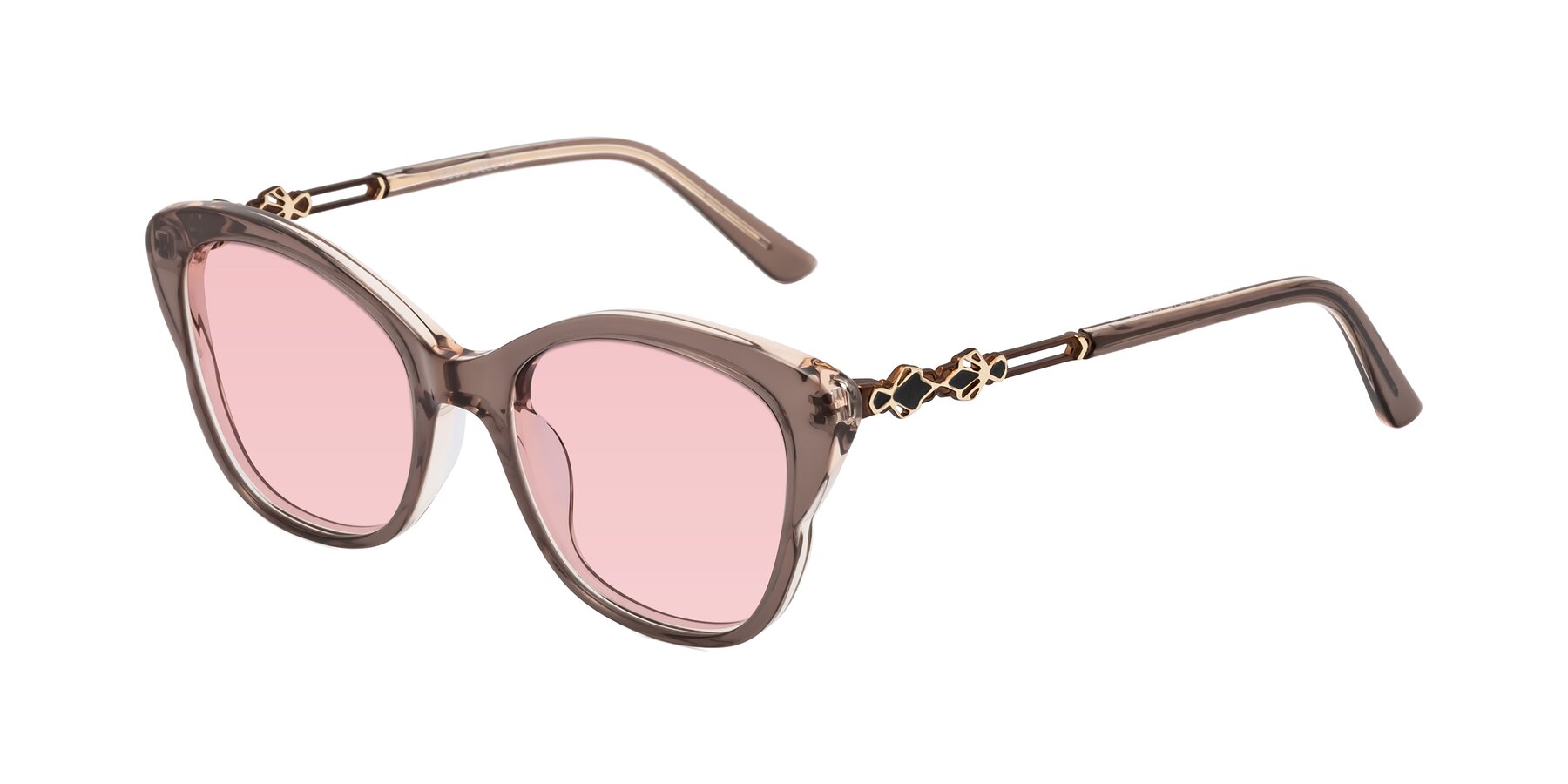 Angle of Azalea in Rose Taupe with Light Garnet Tinted Lenses