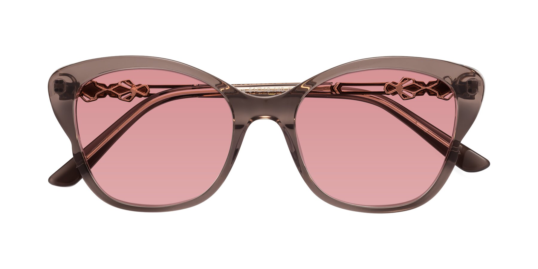 Folded Front of Azalea in Rose Taupe with Medium Garnet Tinted Lenses