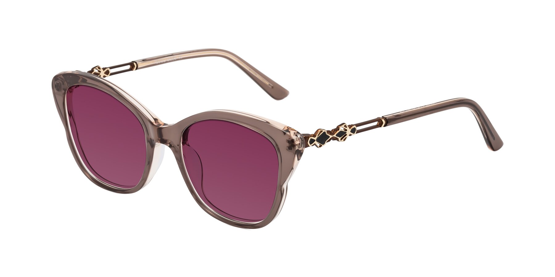 Angle of Azalea in Rose Taupe with Wine Tinted Lenses