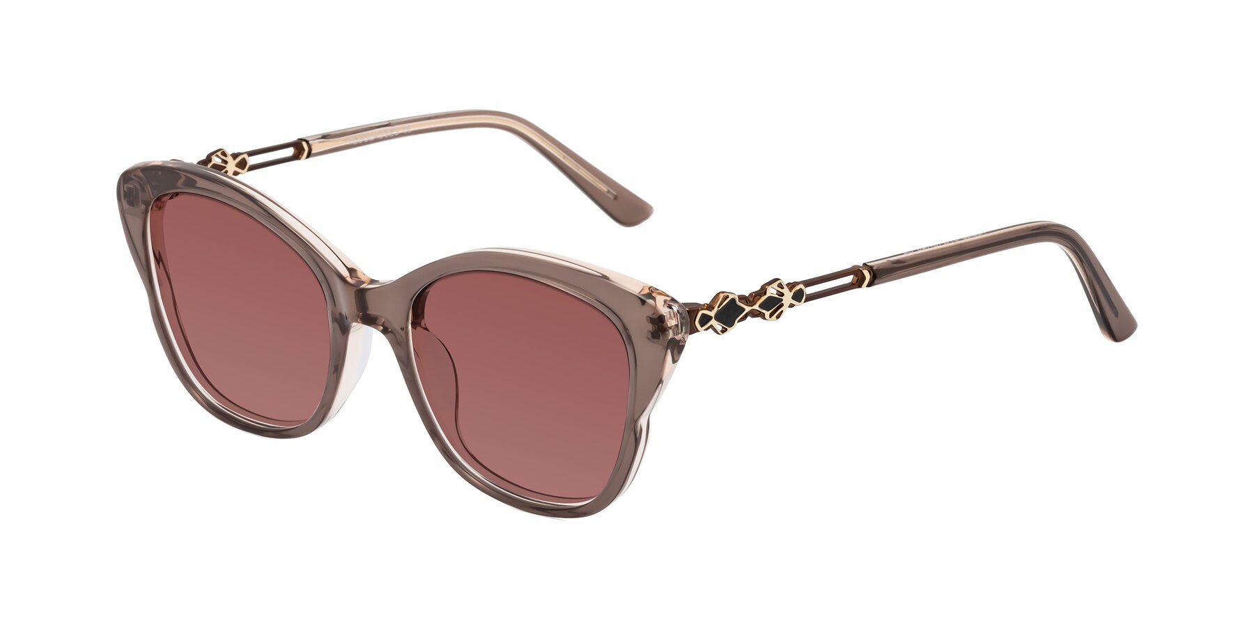 Angle of Azalea in Rose Taupe with Garnet Tinted Lenses