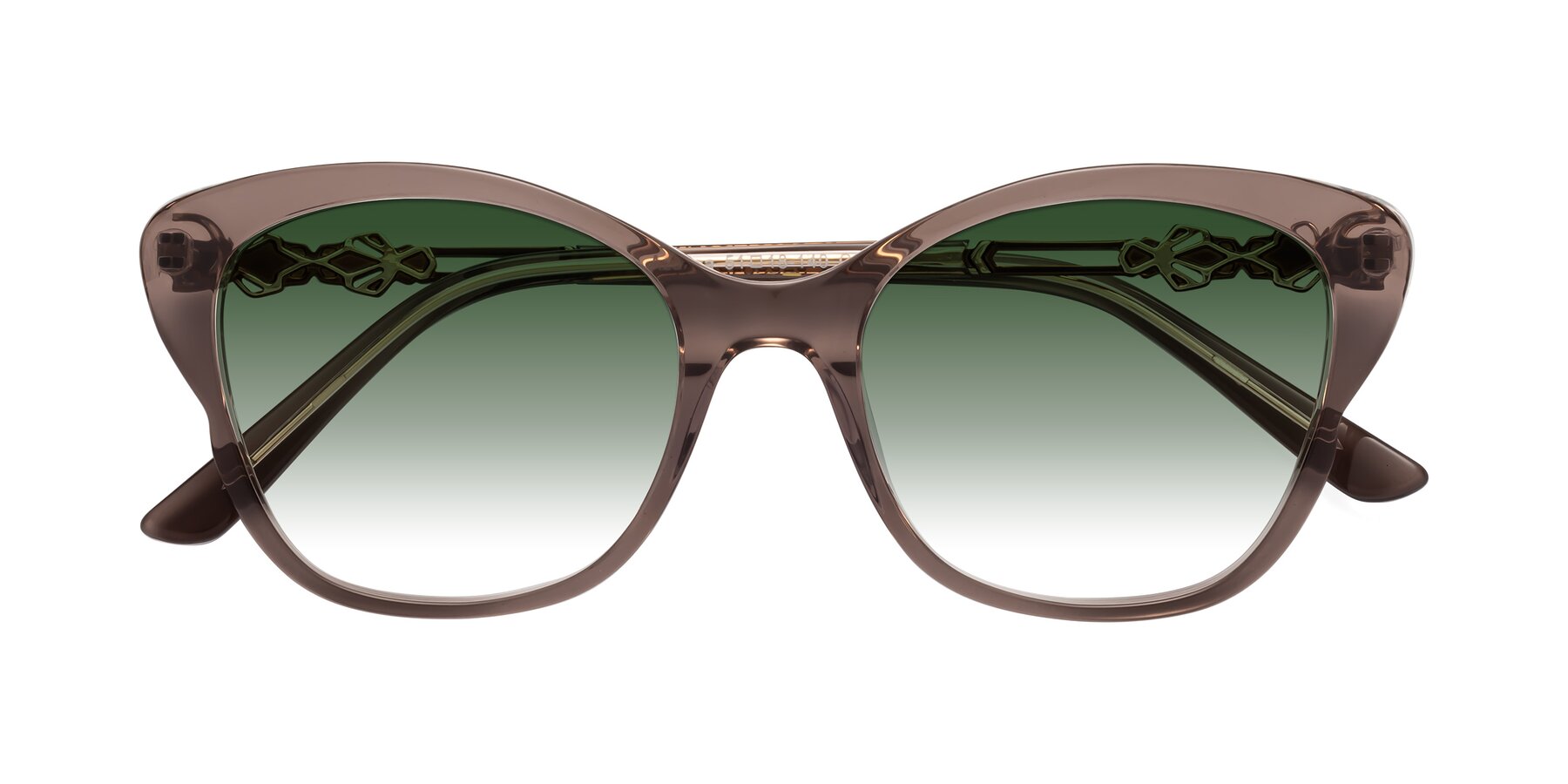 Folded Front of Azalea in Rose Taupe with Green Gradient Lenses