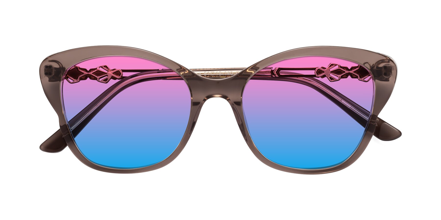 Folded Front of Azalea in Rose Taupe with Pink / Blue Gradient Lenses