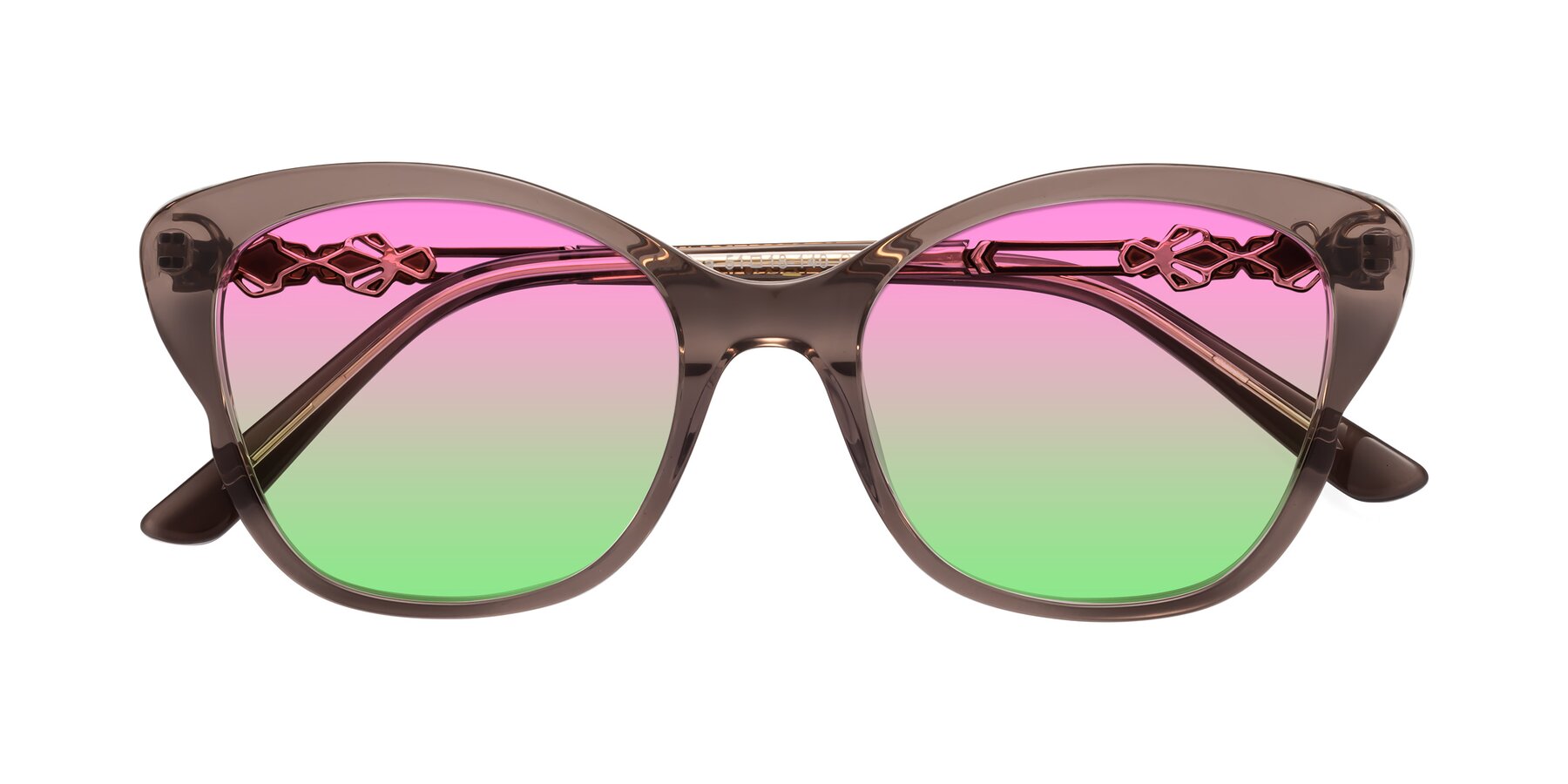 Folded Front of Azalea in Rose Taupe with Pink / Green Gradient Lenses