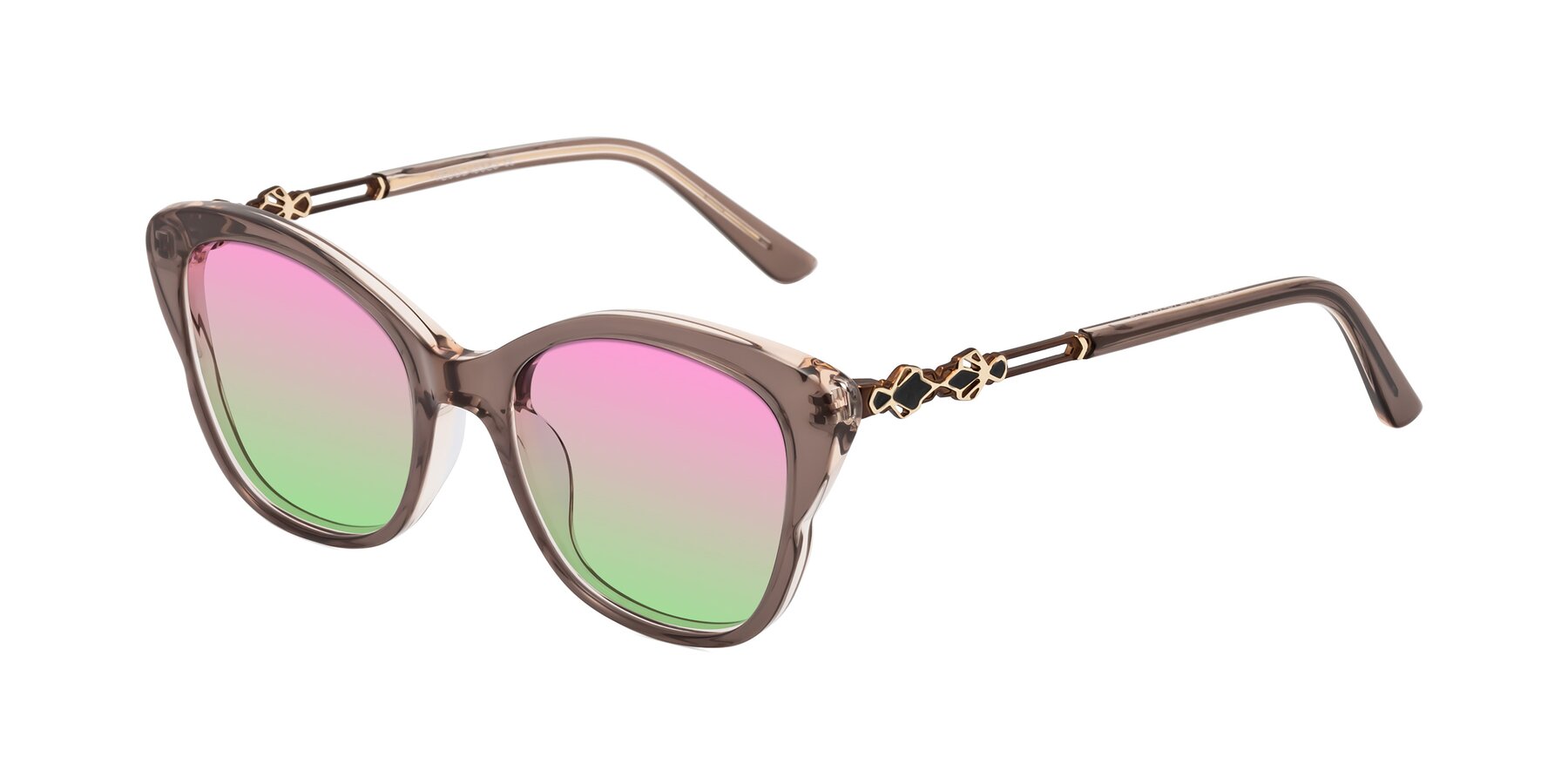 Angle of Azalea in Rose Taupe with Pink / Green Gradient Lenses