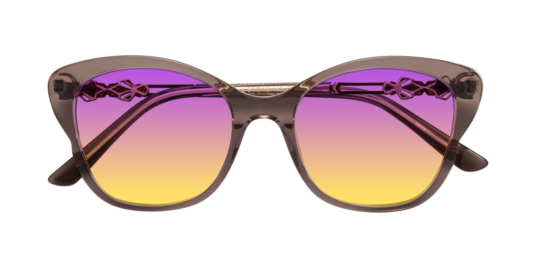 Folded Front of Azalea in Rose Taupe with Purple / Yellow Gradient Lenses