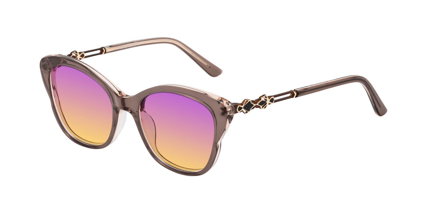 Angle of Azalea in Rose Taupe with Purple / Yellow Gradient Lenses