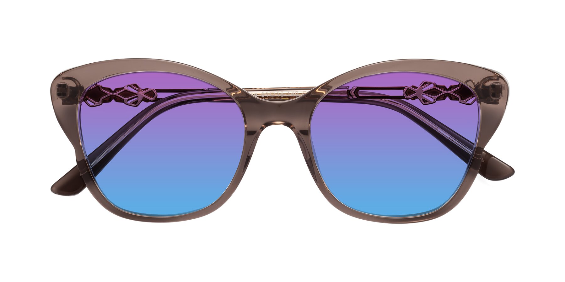 Folded Front of Azalea in Rose Taupe with Purple / Blue Gradient Lenses