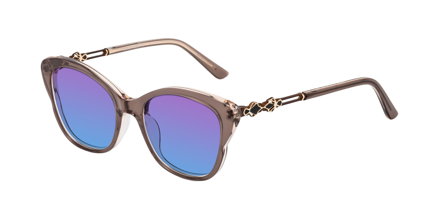 Angle of Azalea in Rose Taupe with Purple / Blue Gradient Lenses