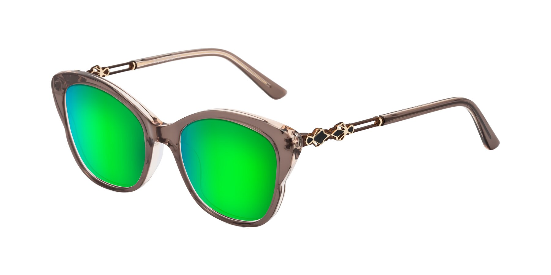 Angle of Azalea in Rose Taupe with Green Mirrored Lenses