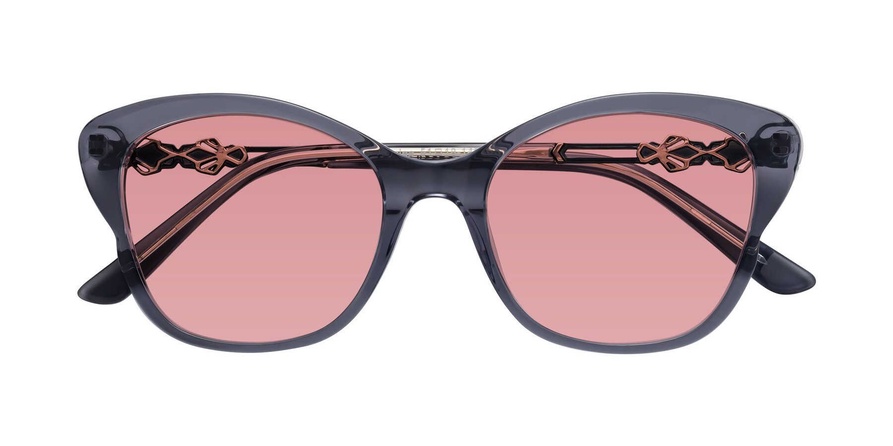 Folded Front of Azalea in Blue Gray with Medium Garnet Tinted Lenses