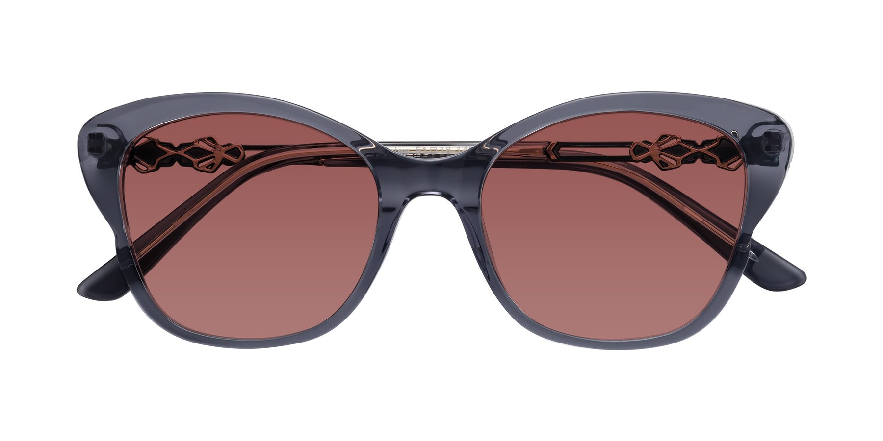 Folded Front of Azalea in Blue Gray with Garnet Tinted Lenses