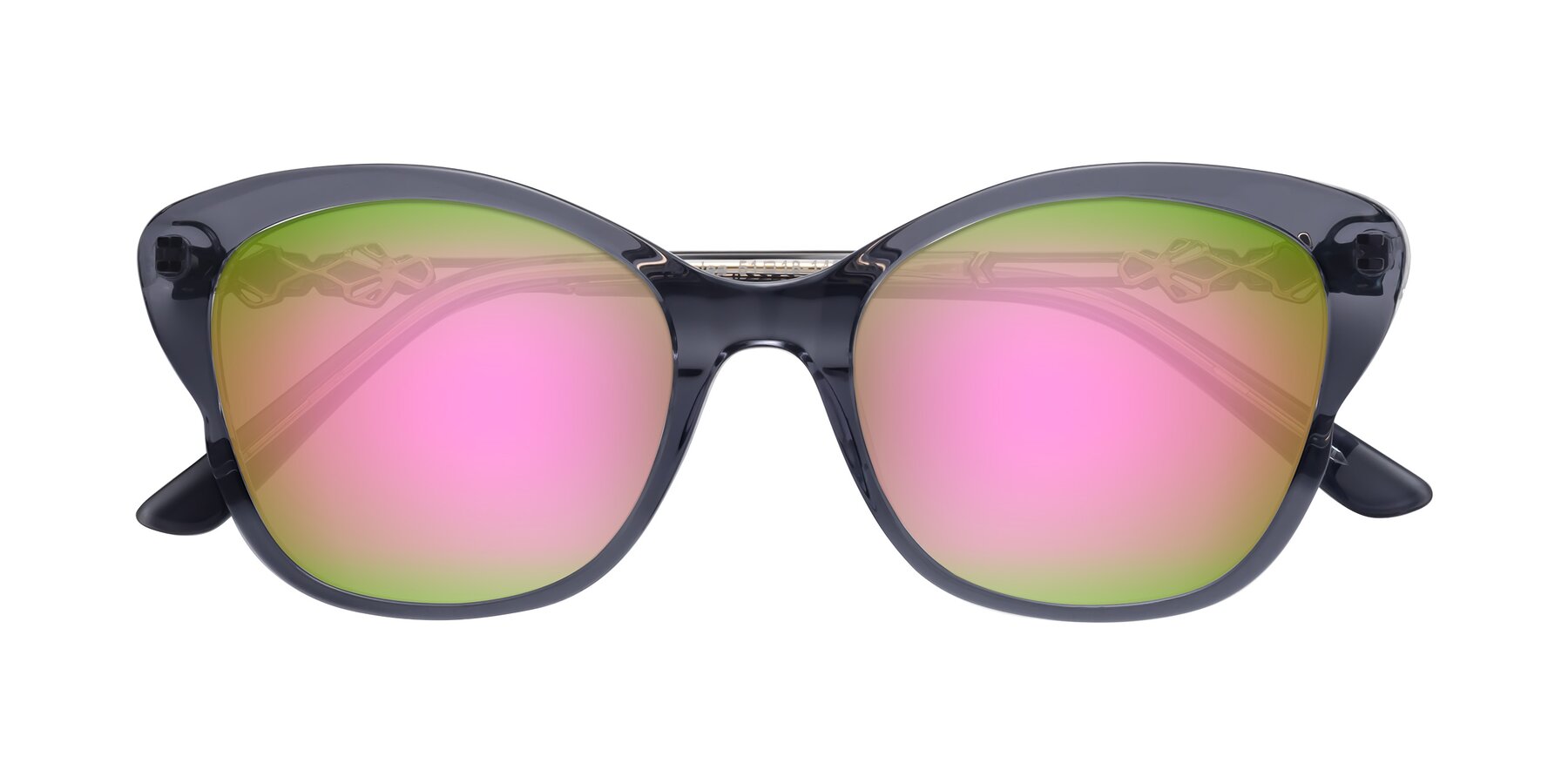 Folded Front of Azalea in Blue Gray with Pink Mirrored Lenses