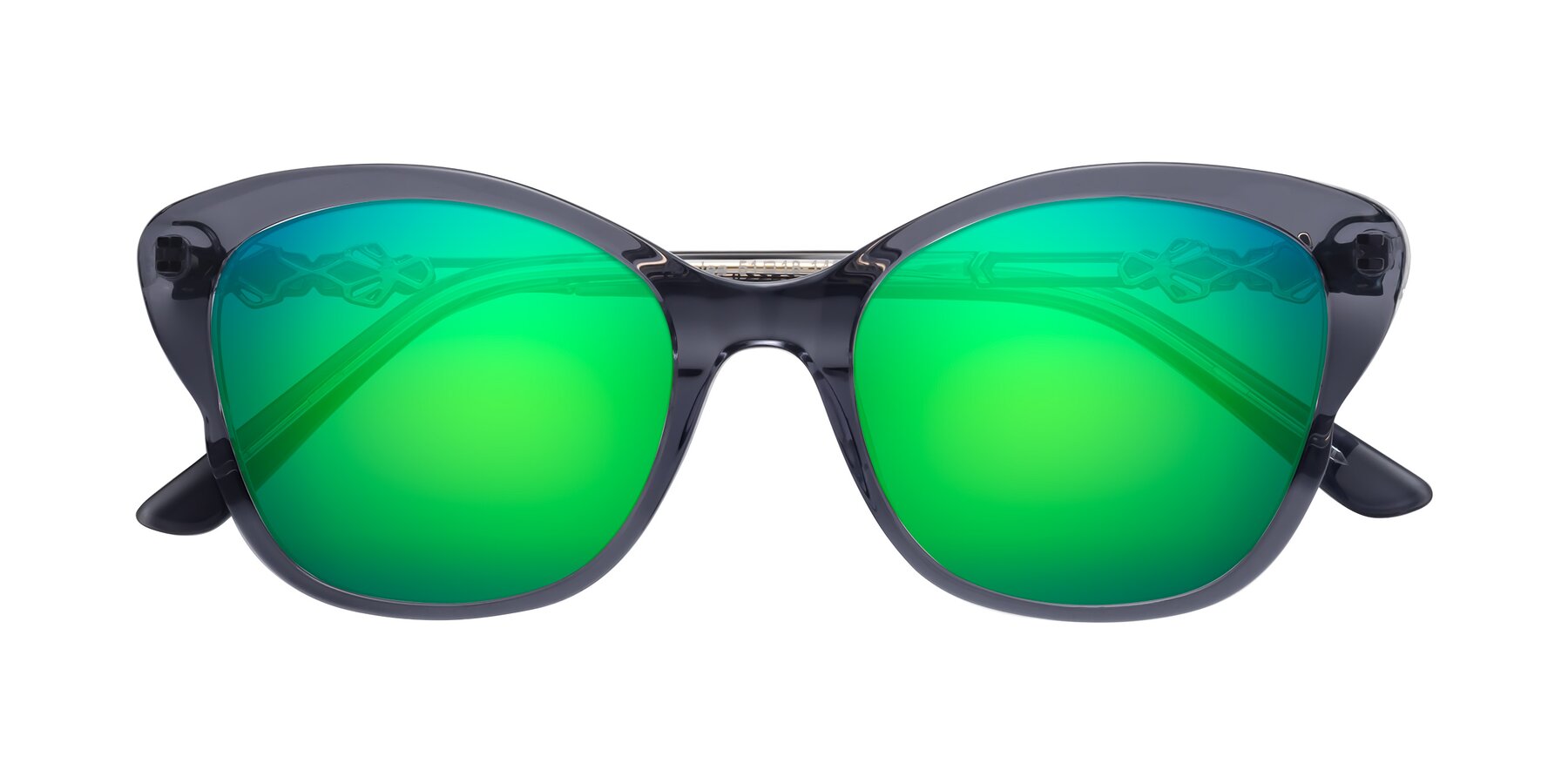 Folded Front of Azalea in Blue Gray with Green Mirrored Lenses