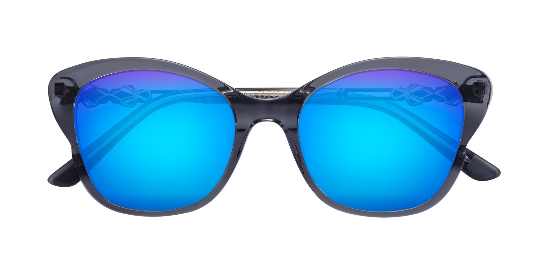 Folded Front of Azalea in Blue Gray with Blue Mirrored Lenses