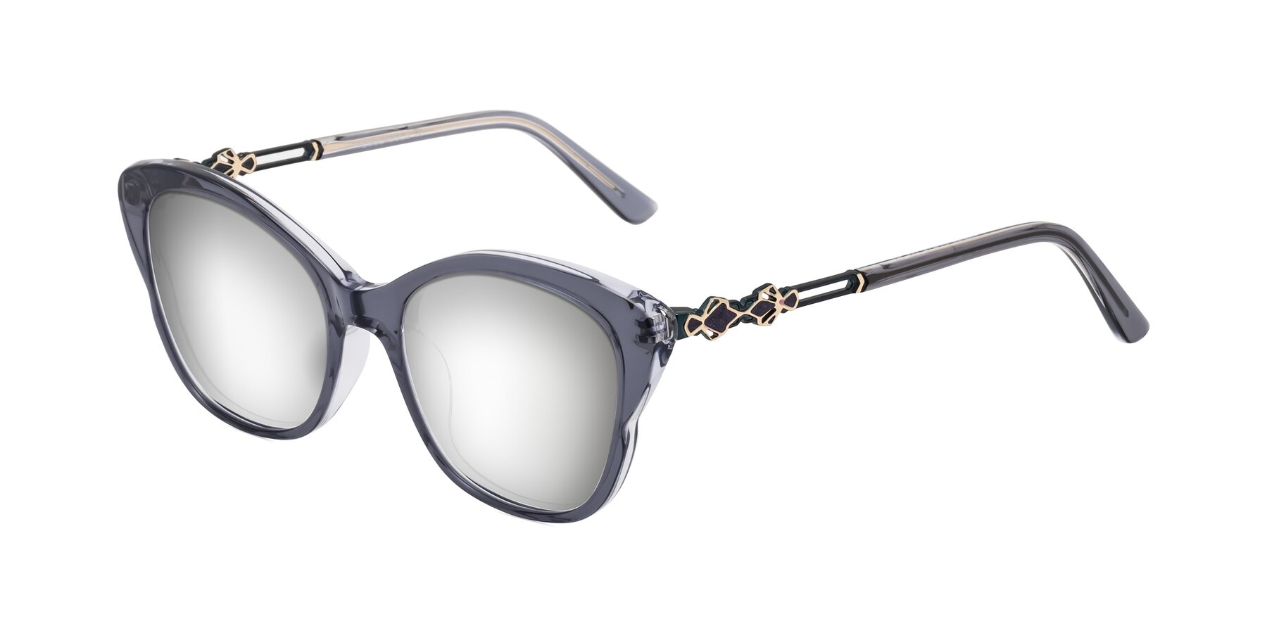 Angle of Azalea in Blue Gray with Silver Mirrored Lenses