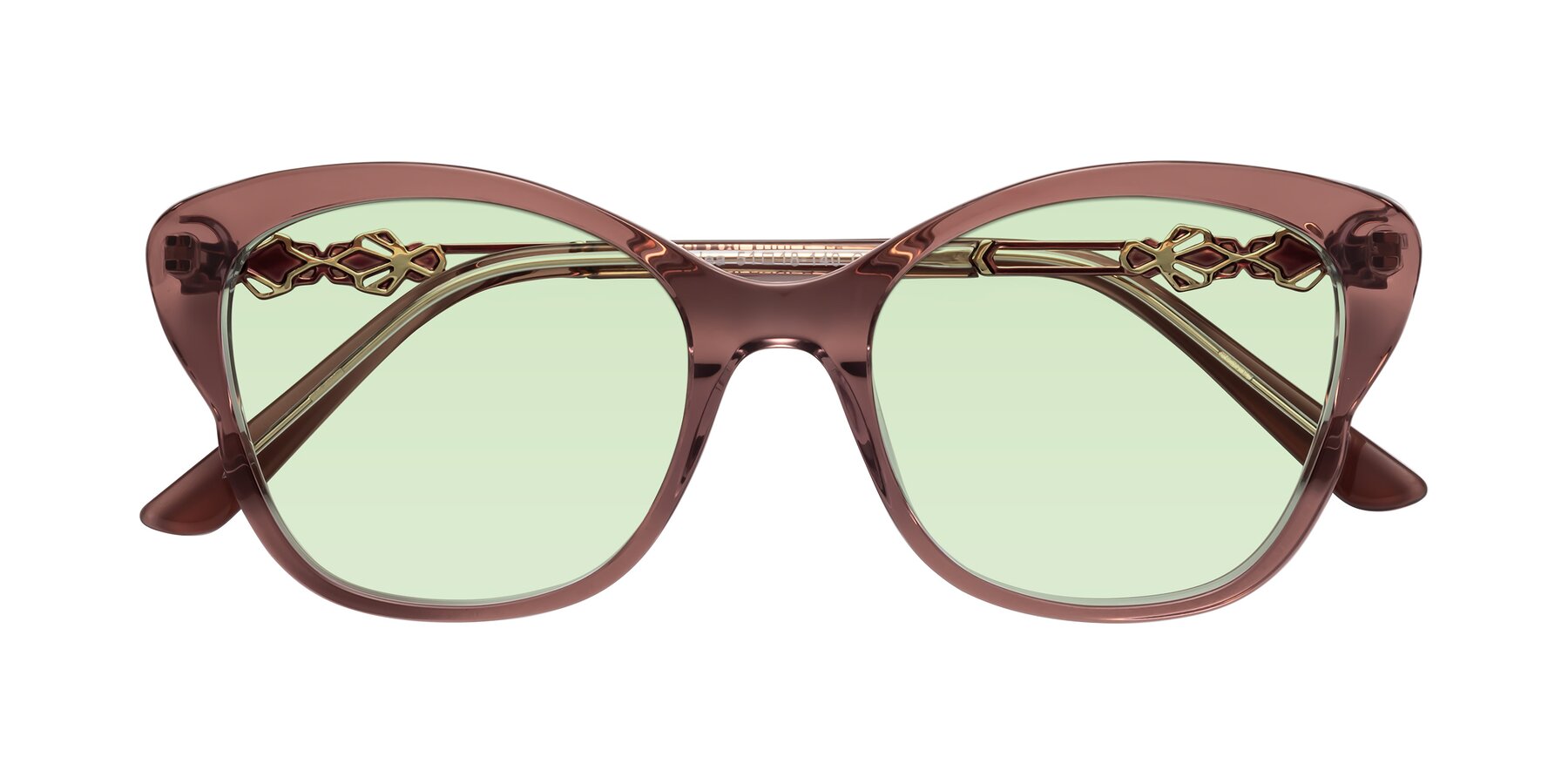 Folded Front of Azalea in Mauve Taupe with Light Green Tinted Lenses