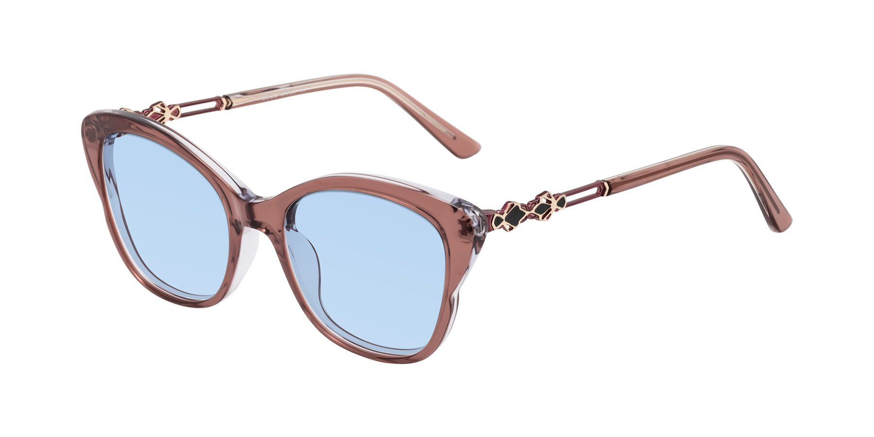 Angle of Azalea in Mauve Taupe with Light Blue Tinted Lenses