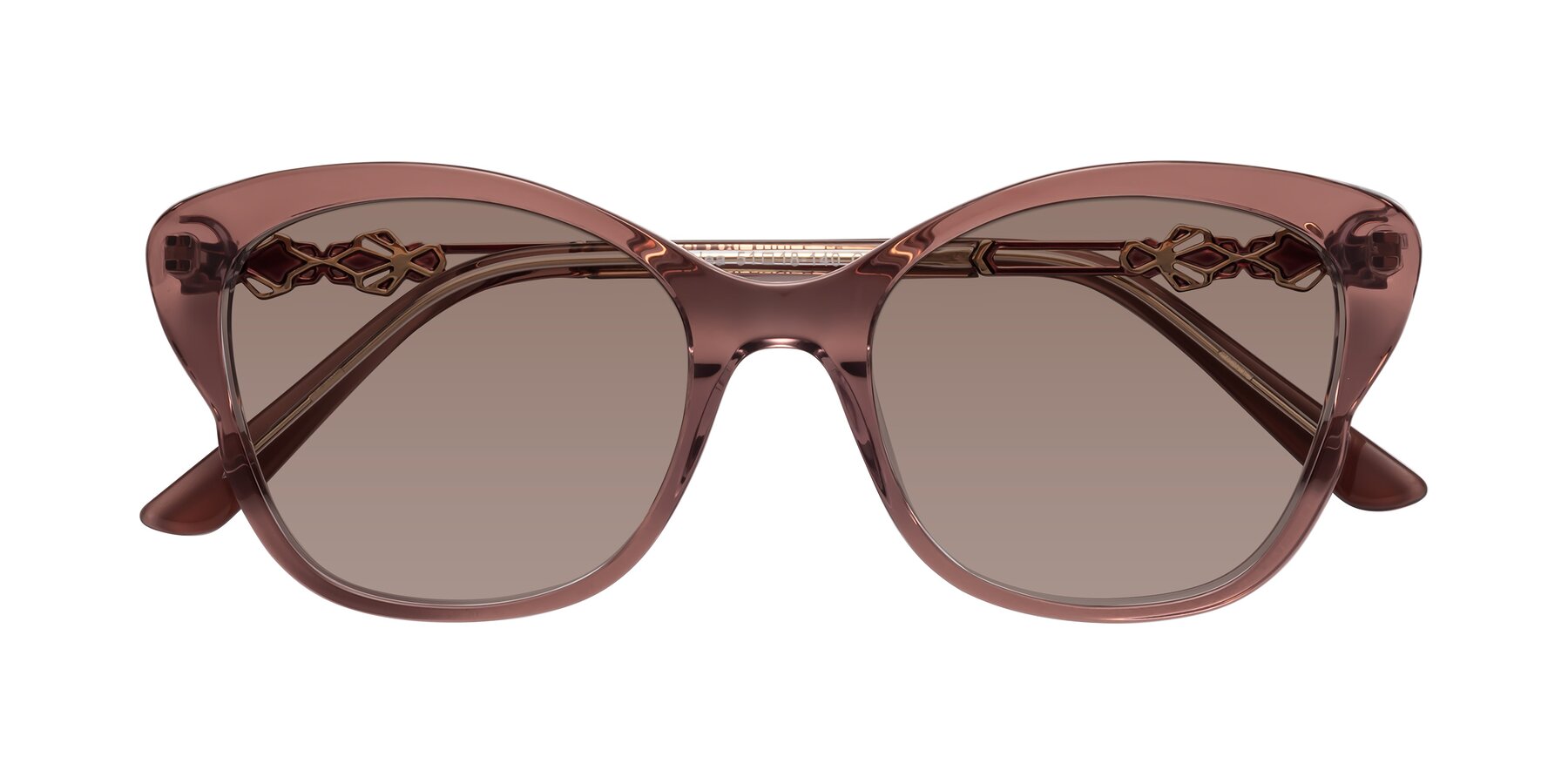 Folded Front of Azalea in Mauve Taupe with Medium Brown Tinted Lenses