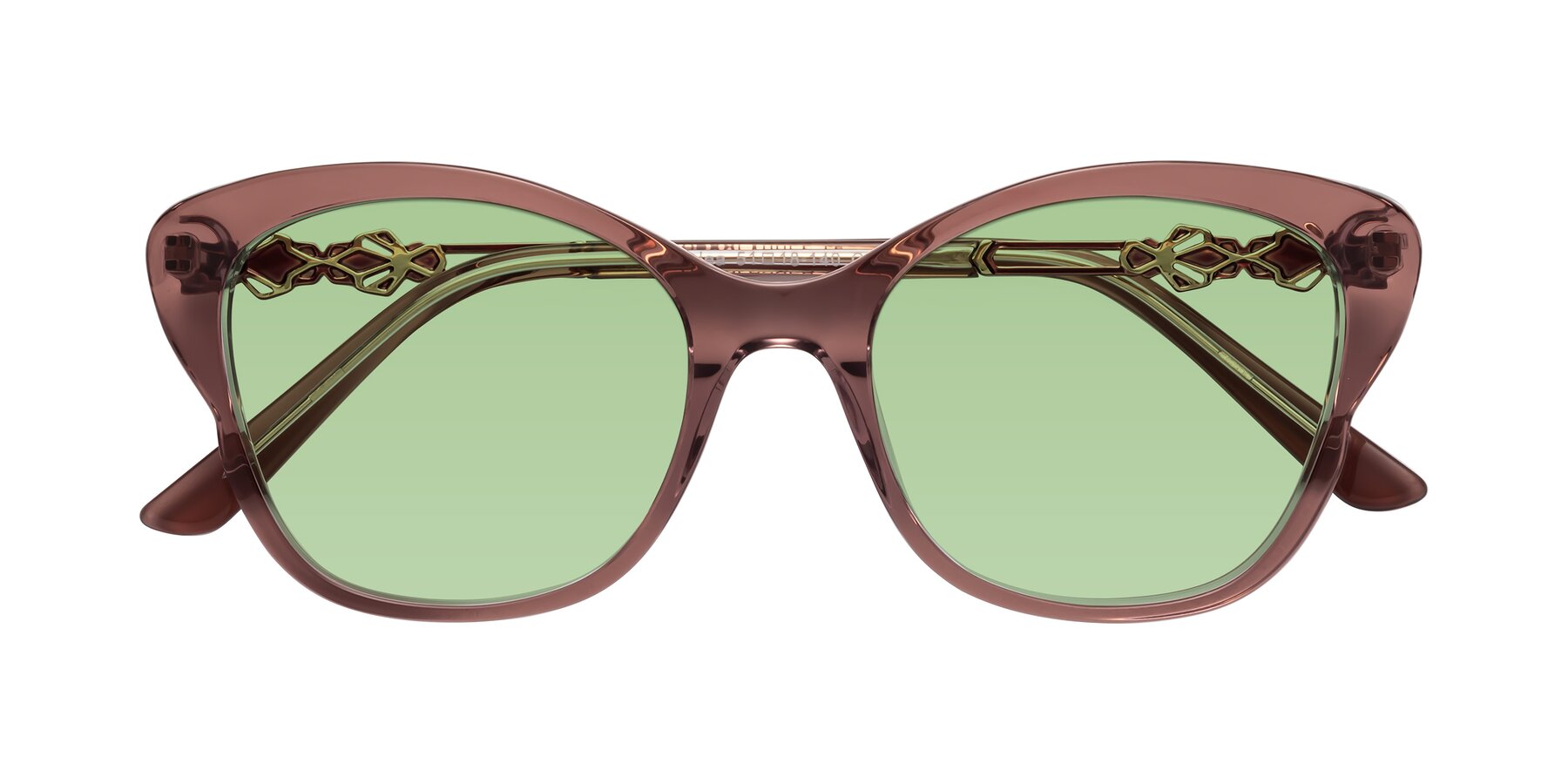 Folded Front of Azalea in Mauve Taupe with Medium Green Tinted Lenses