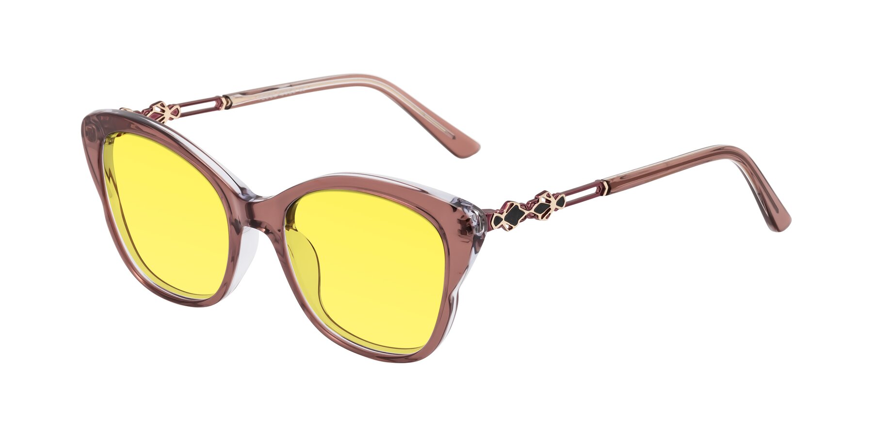 Angle of Azalea in Mauve Taupe with Medium Yellow Tinted Lenses