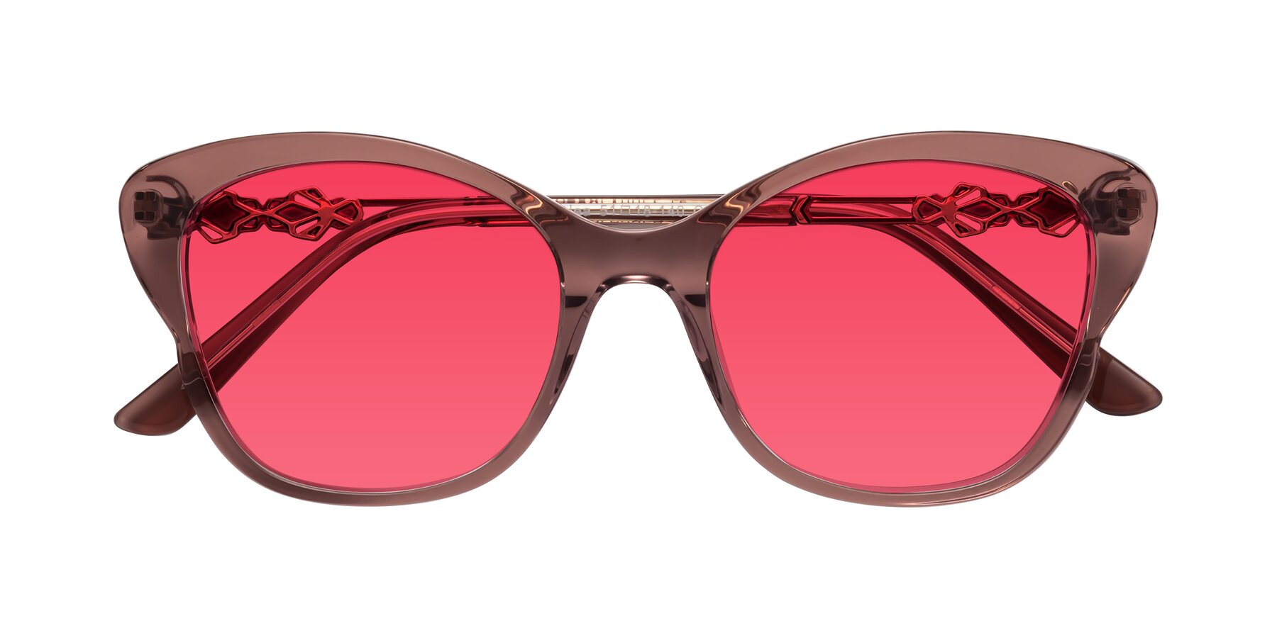 Folded Front of Azalea in Mauve Taupe with Red Tinted Lenses