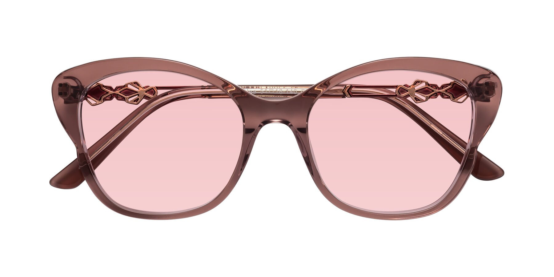 Folded Front of Azalea in Mauve Taupe with Light Garnet Tinted Lenses