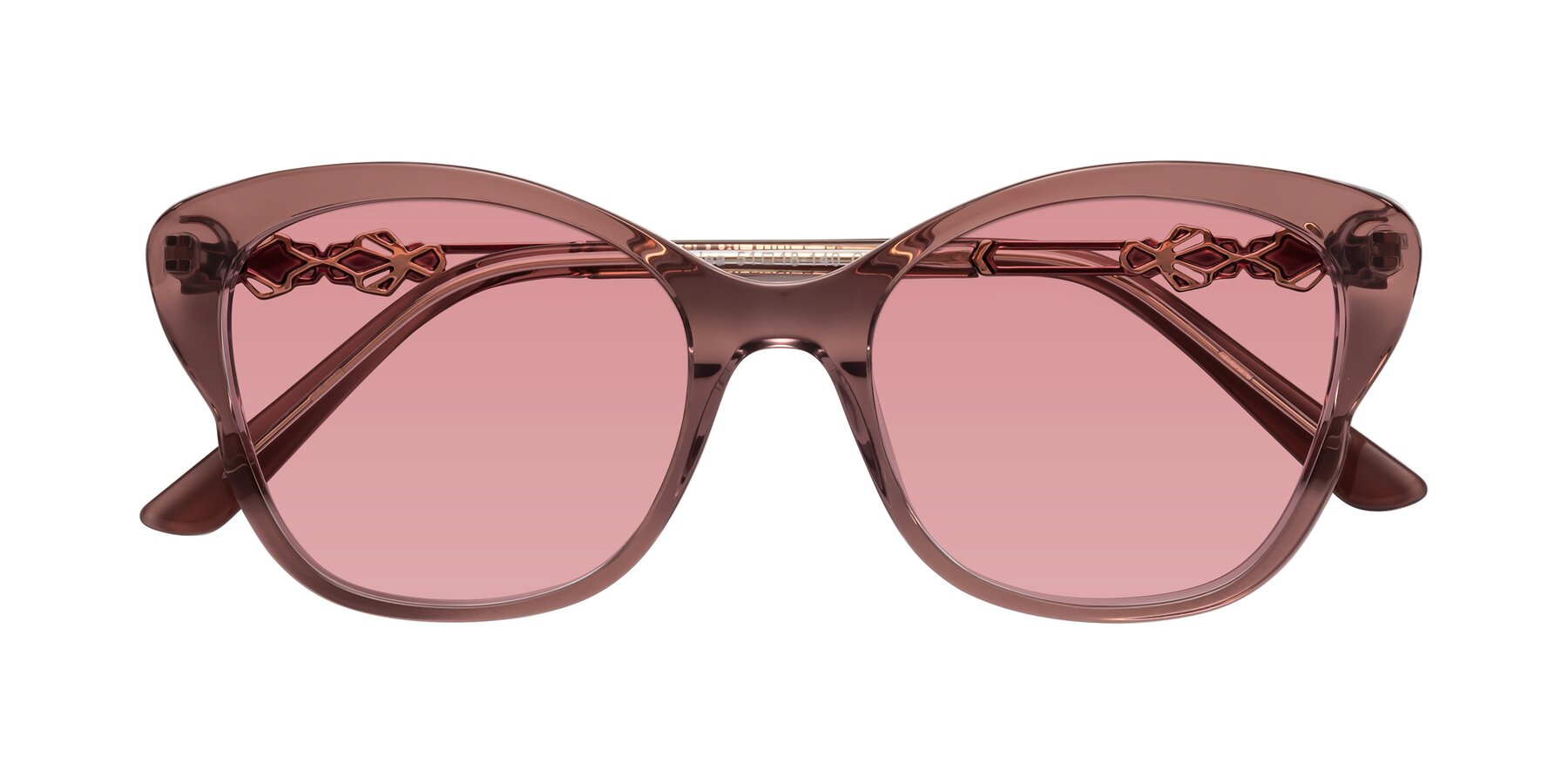 Folded Front of Azalea in Mauve Taupe with Medium Garnet Tinted Lenses