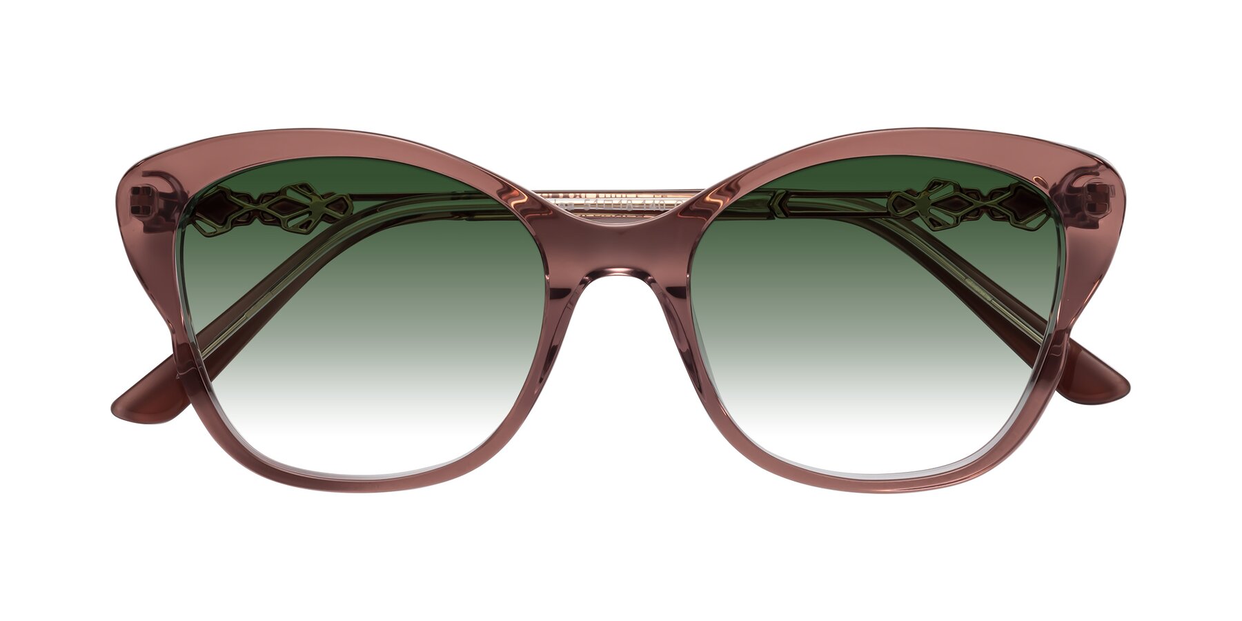 Folded Front of Azalea in Mauve Taupe with Green Gradient Lenses