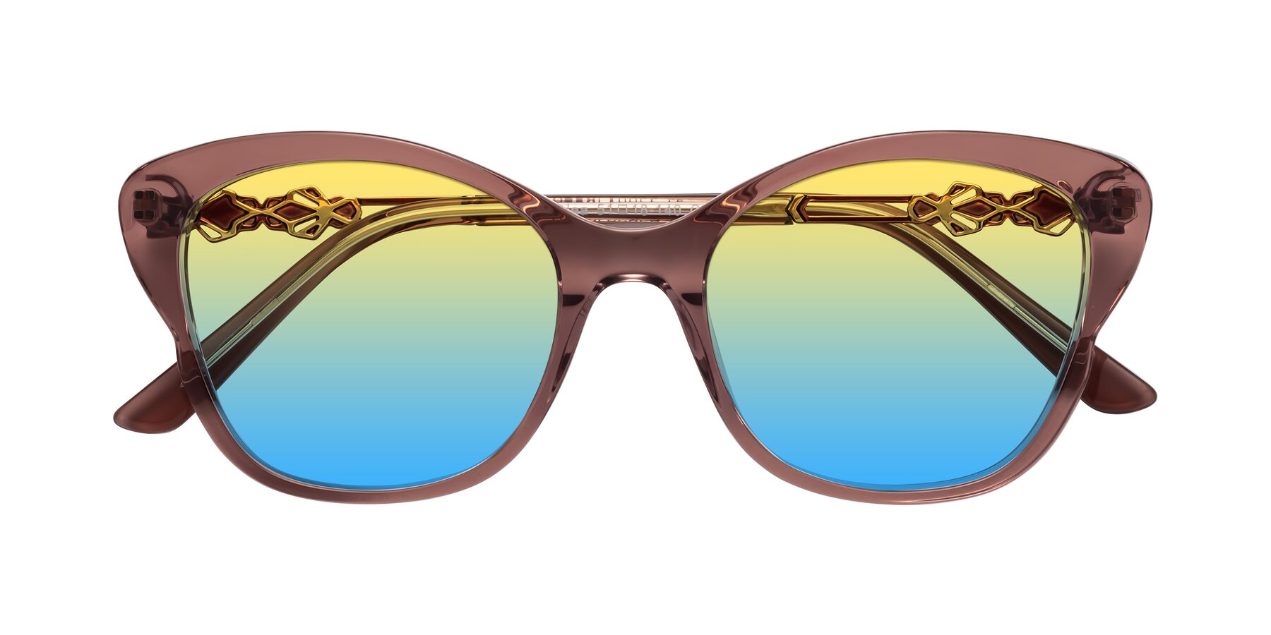 Folded Front of Azalea in Mauve Taupe with Yellow / Blue Gradient Lenses