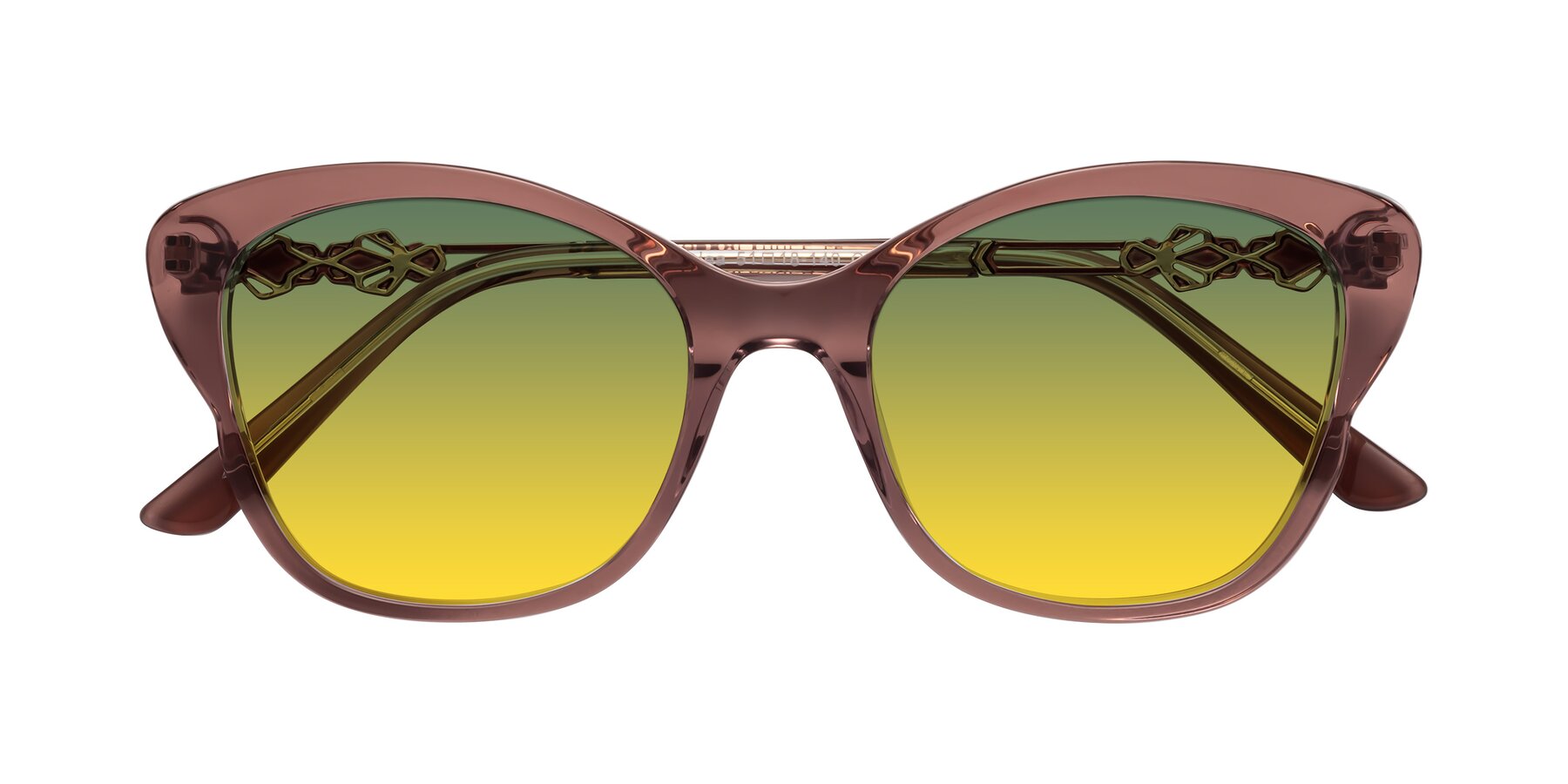 Folded Front of Azalea in Mauve Taupe with Green / Yellow Gradient Lenses