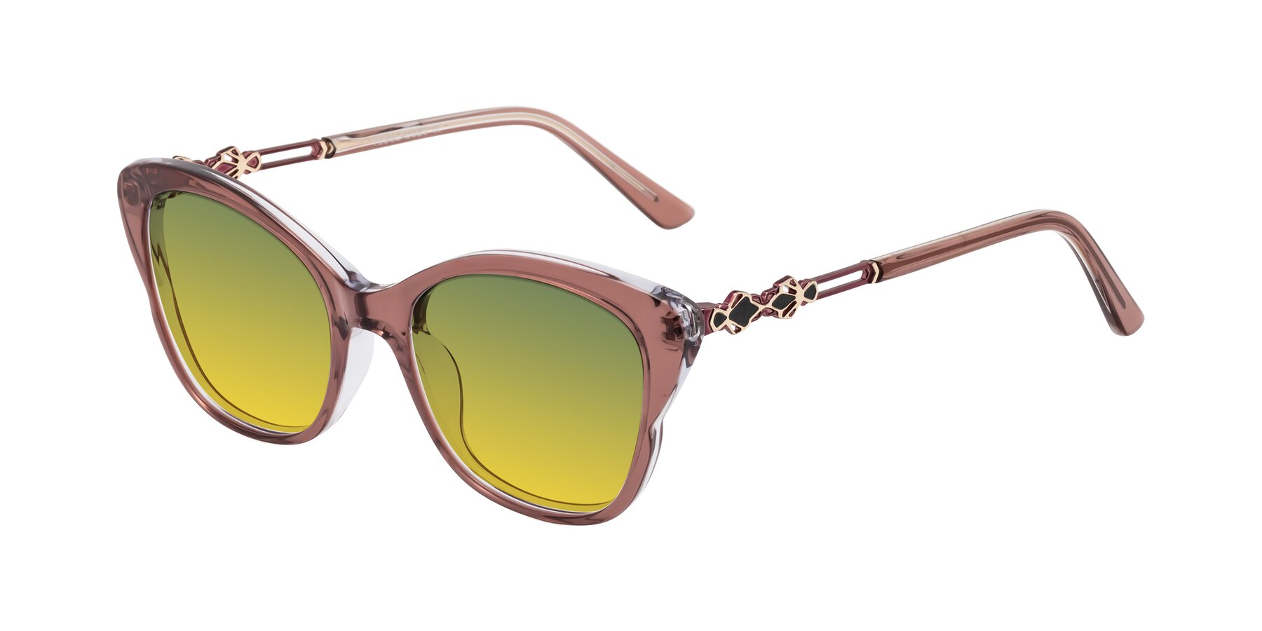 Angle of Azalea in Mauve Taupe with Green / Yellow Gradient Lenses