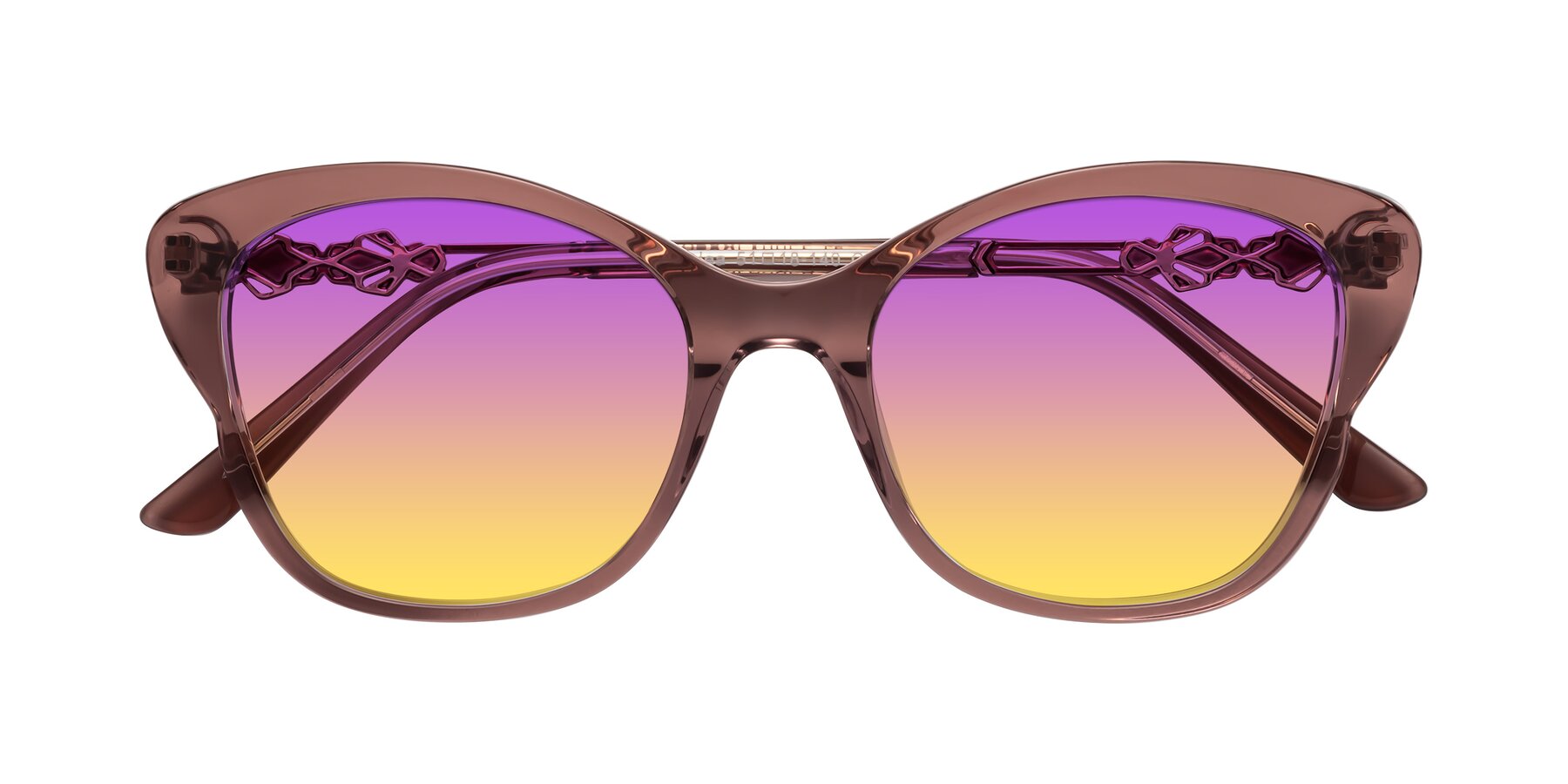 Folded Front of Azalea in Mauve Taupe with Purple / Yellow Gradient Lenses