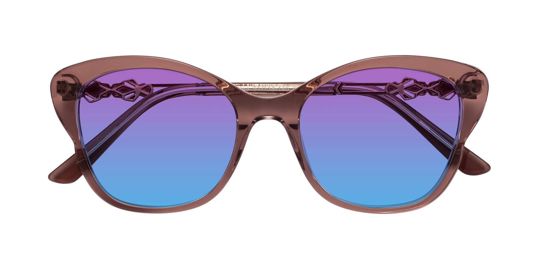 Folded Front of Azalea in Mauve Taupe with Purple / Blue Gradient Lenses