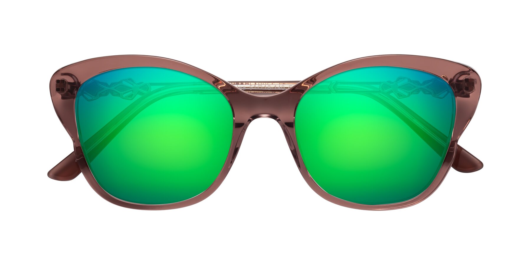 Folded Front of Azalea in Mauve Taupe with Green Mirrored Lenses