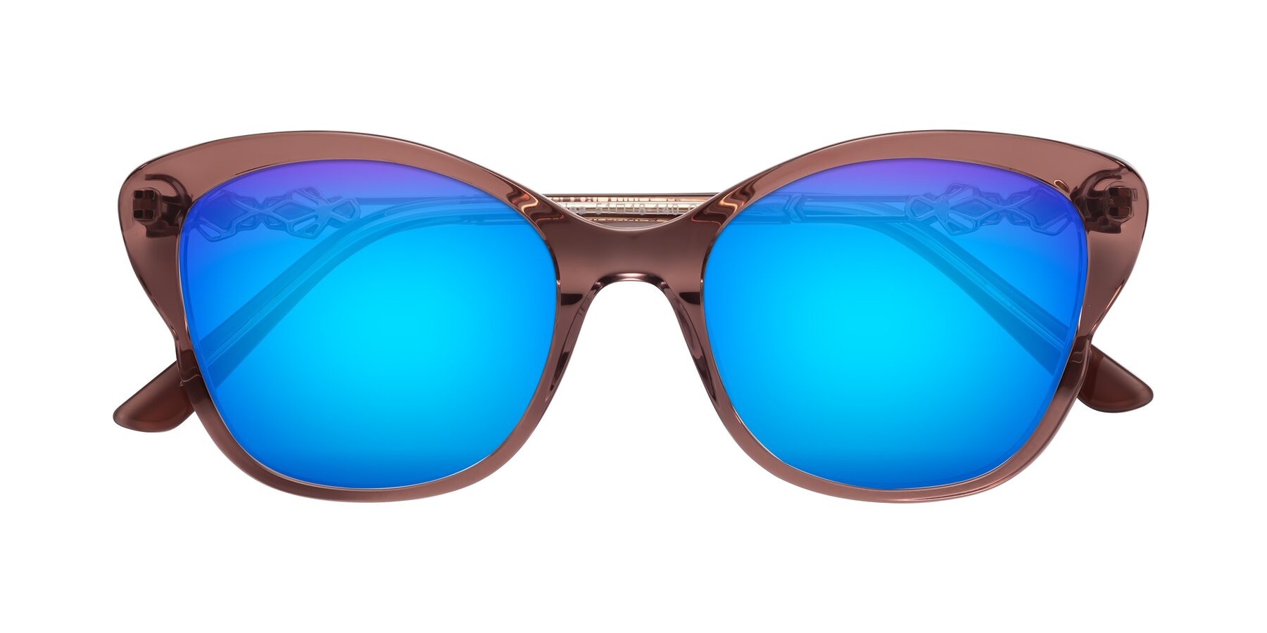 Folded Front of Azalea in Mauve Taupe with Blue Mirrored Lenses