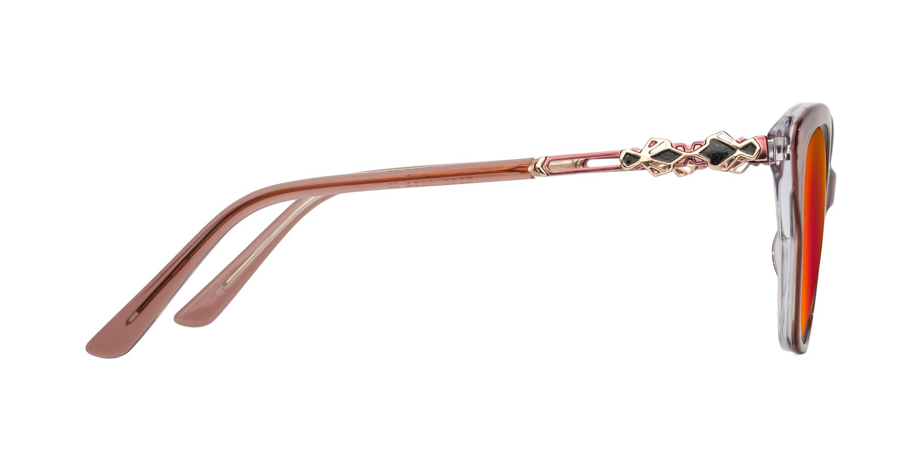 Side of Azalea in Mauve Taupe with Red Gold Mirrored Lenses