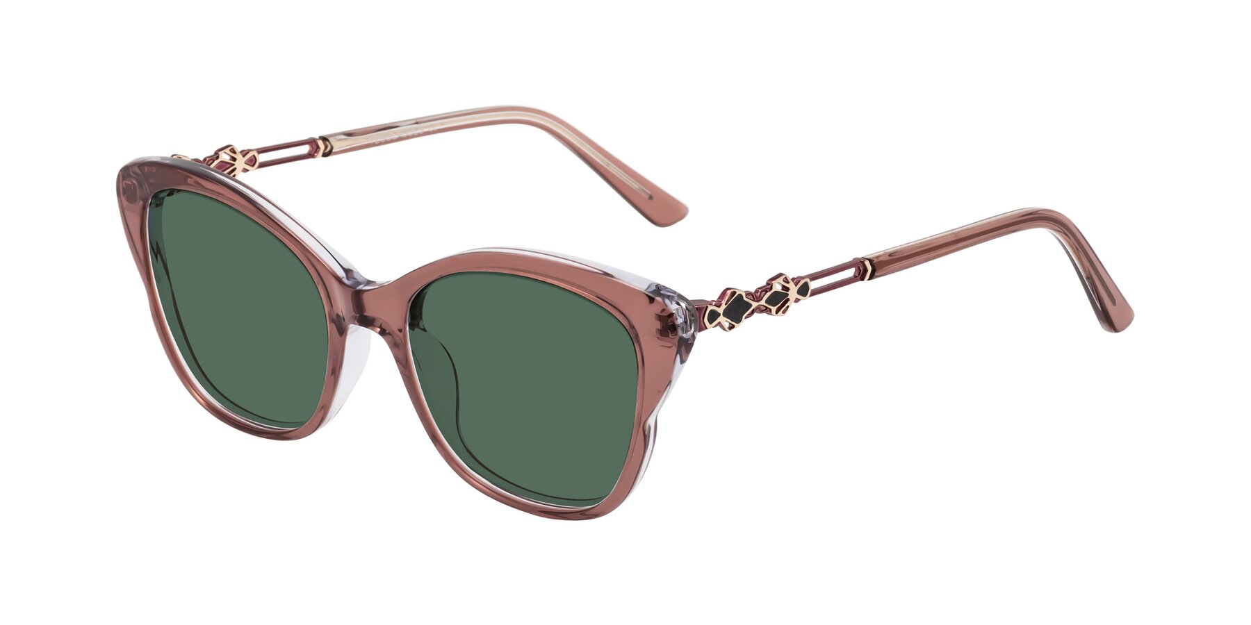 Angle of Azalea in Mauve Taupe with Green Polarized Lenses