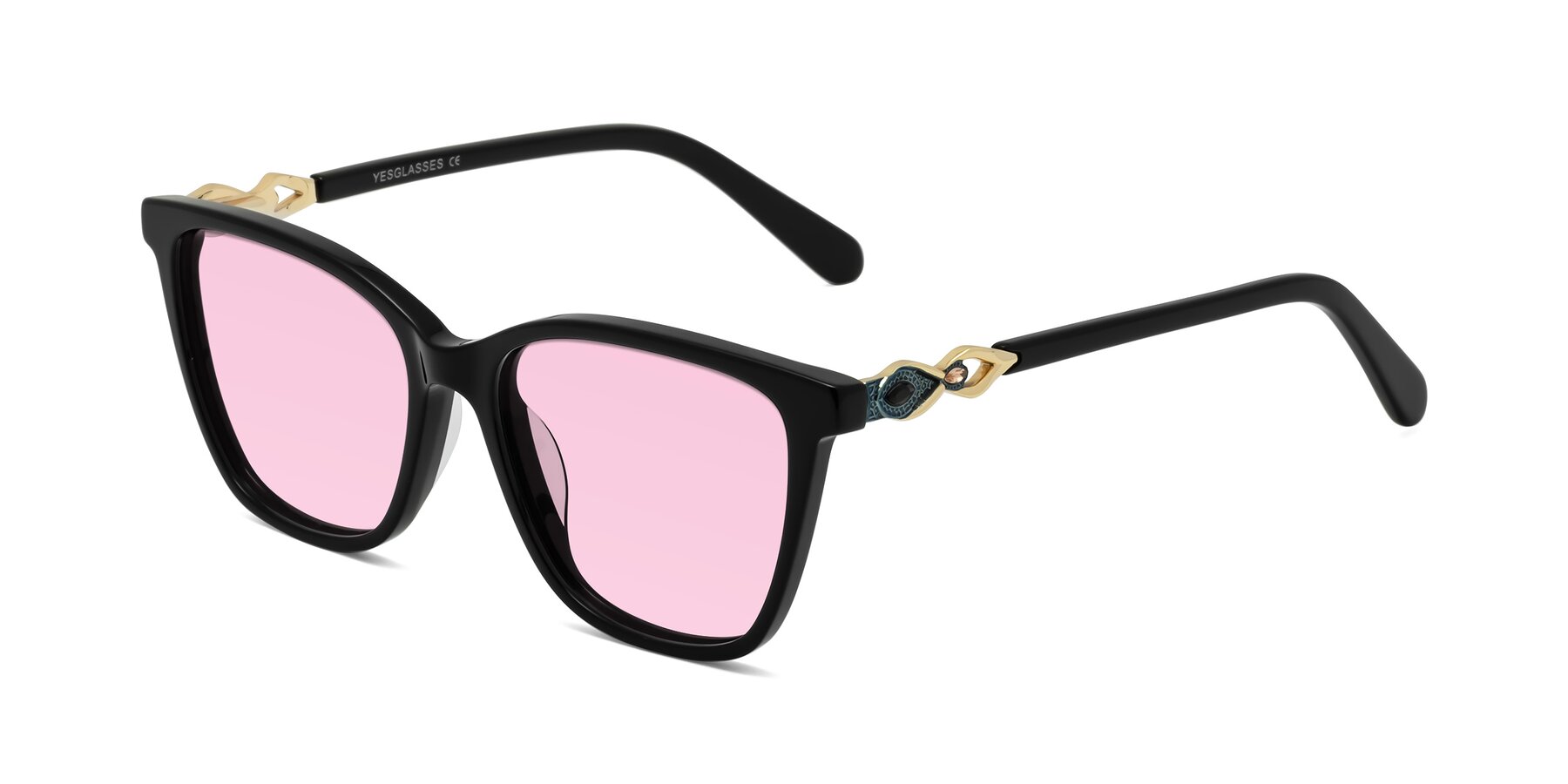 Angle of Mothe in Black with Light Pink Tinted Lenses