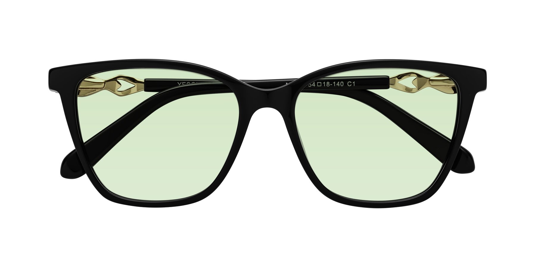 Folded Front of Mothe in Black with Light Green Tinted Lenses