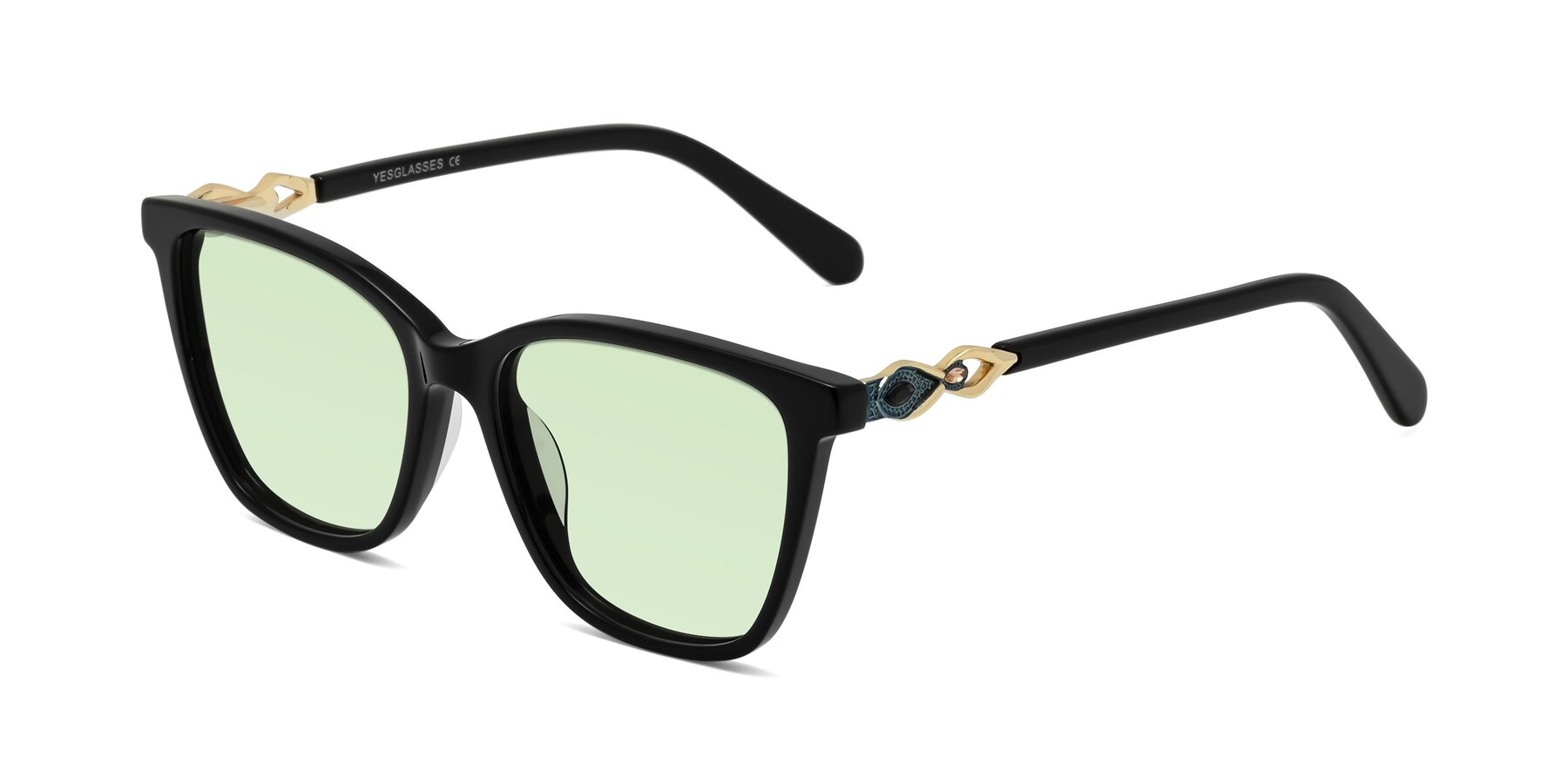 Angle of Mothe in Black with Light Green Tinted Lenses