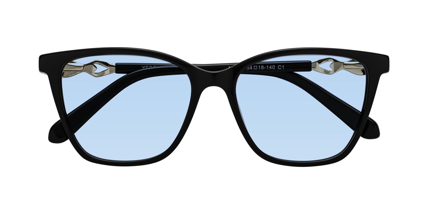 Folded Front of Mothe in Black with Light Blue Tinted Lenses