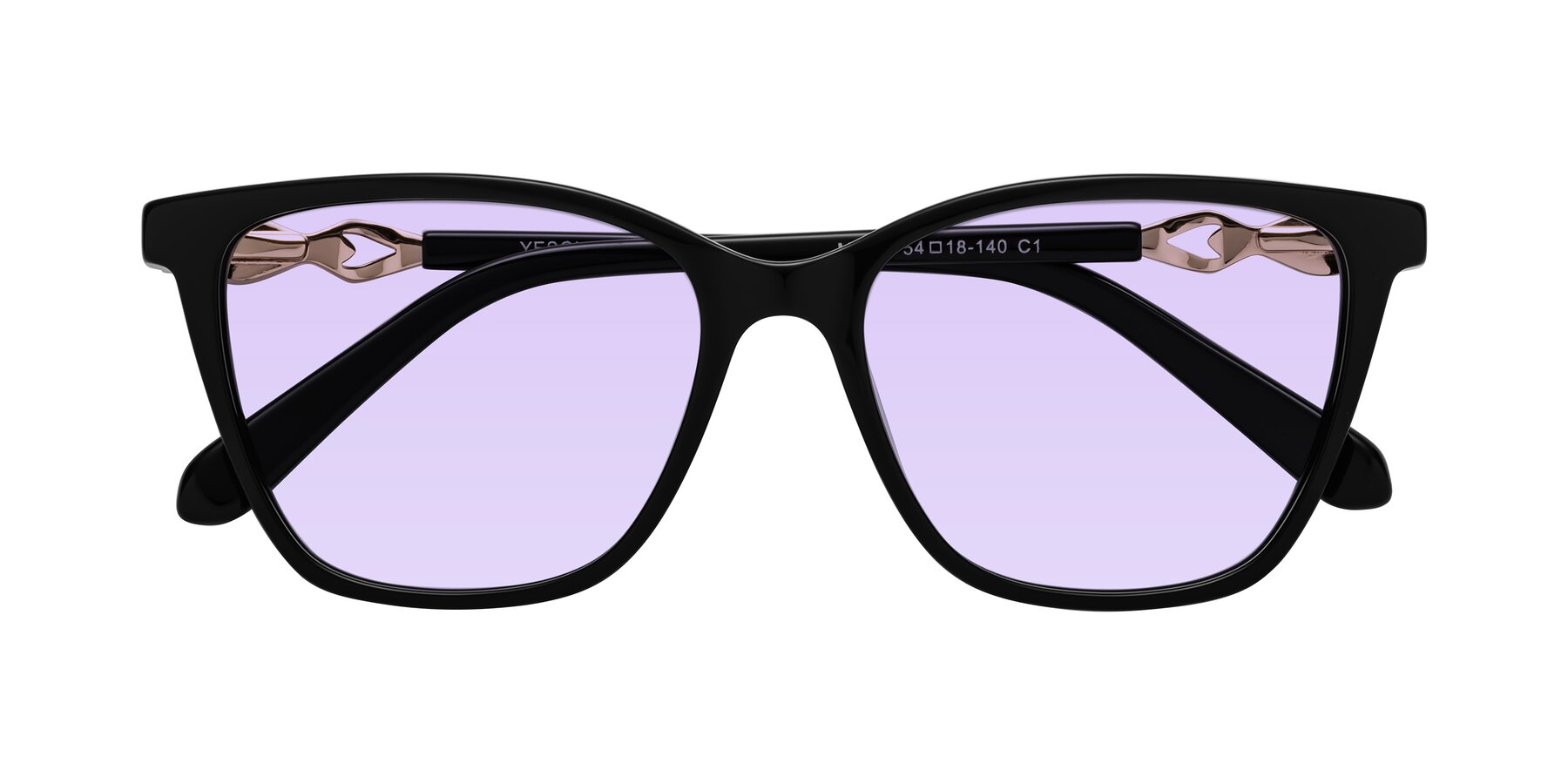 Folded Front of Mothe in Black with Light Purple Tinted Lenses