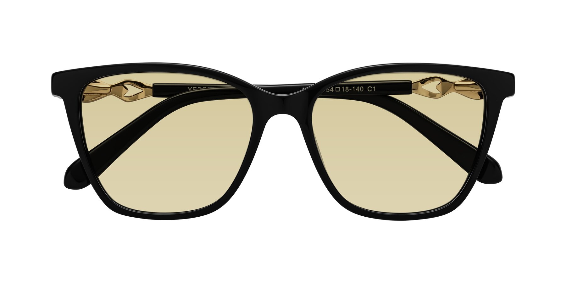 Folded Front of Mothe in Black with Light Champagne Tinted Lenses