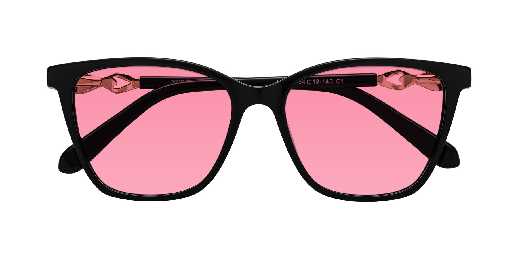 Folded Front of Mothe in Black with Pink Tinted Lenses