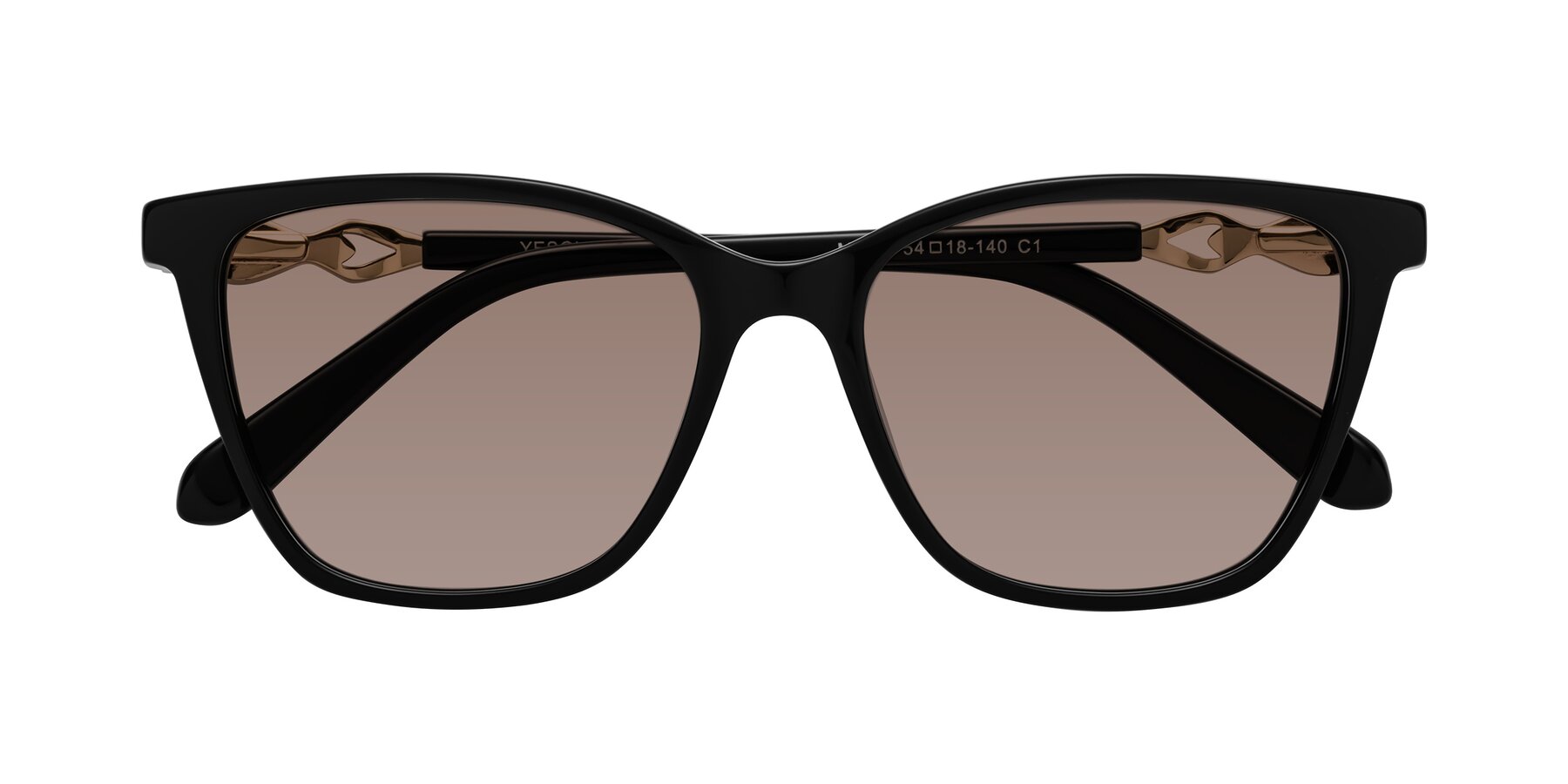 Folded Front of Mothe in Black with Medium Brown Tinted Lenses