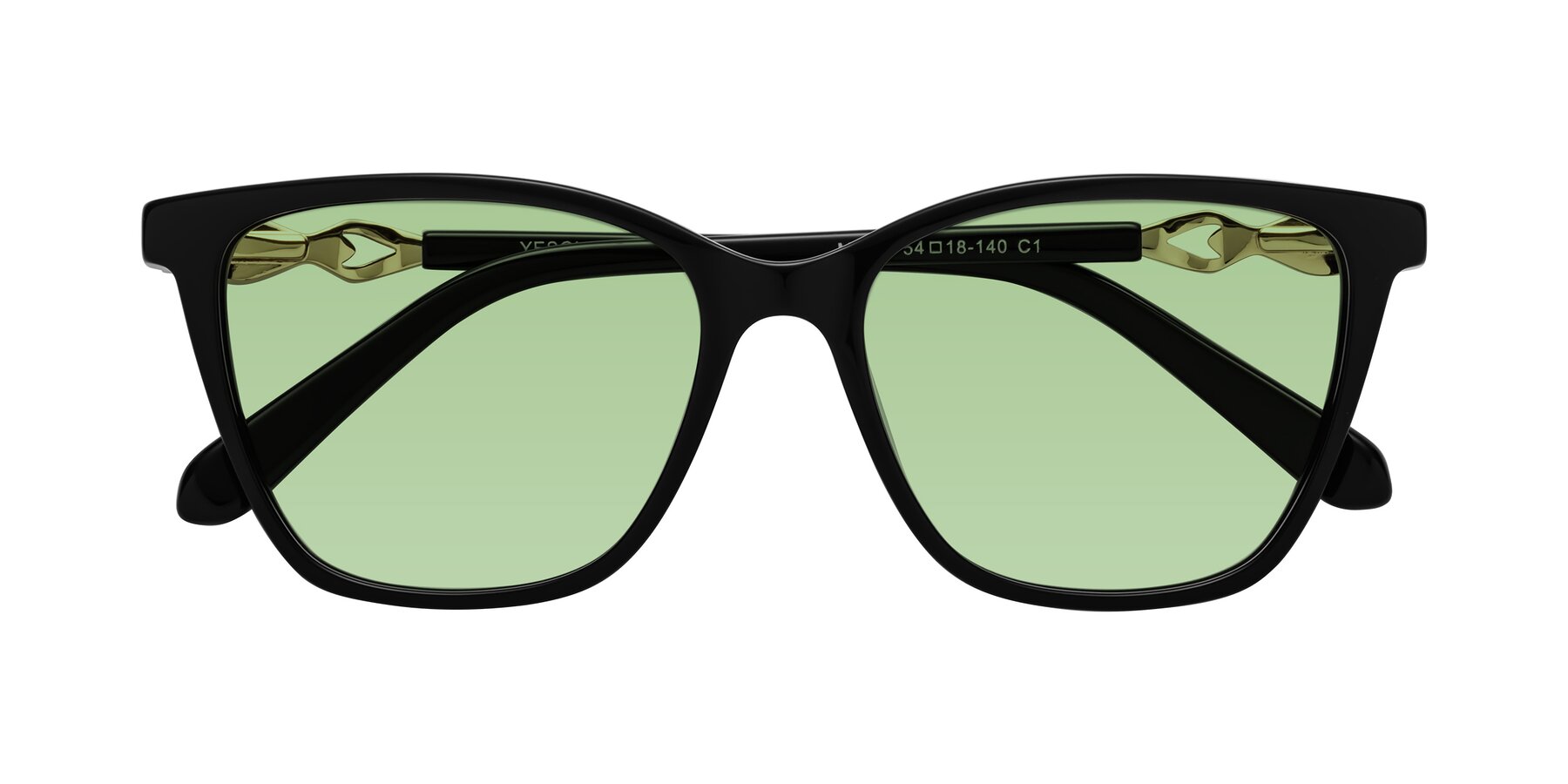 Folded Front of Mothe in Black with Medium Green Tinted Lenses